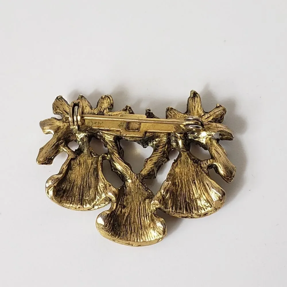 Vintage Christmas Holiday Bells Embellished Pin Brooch
